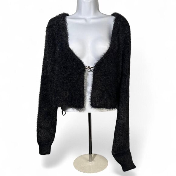 Fabletics Mini Crop Cardigan in Faux Mohair Black - Picture 2 of 6